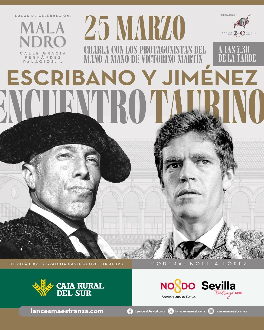 Lances de Futuro organiza un encuentro taurino con Escribano y Jiménez, protagonistas de la corrida de Victorino en el abono sevillano