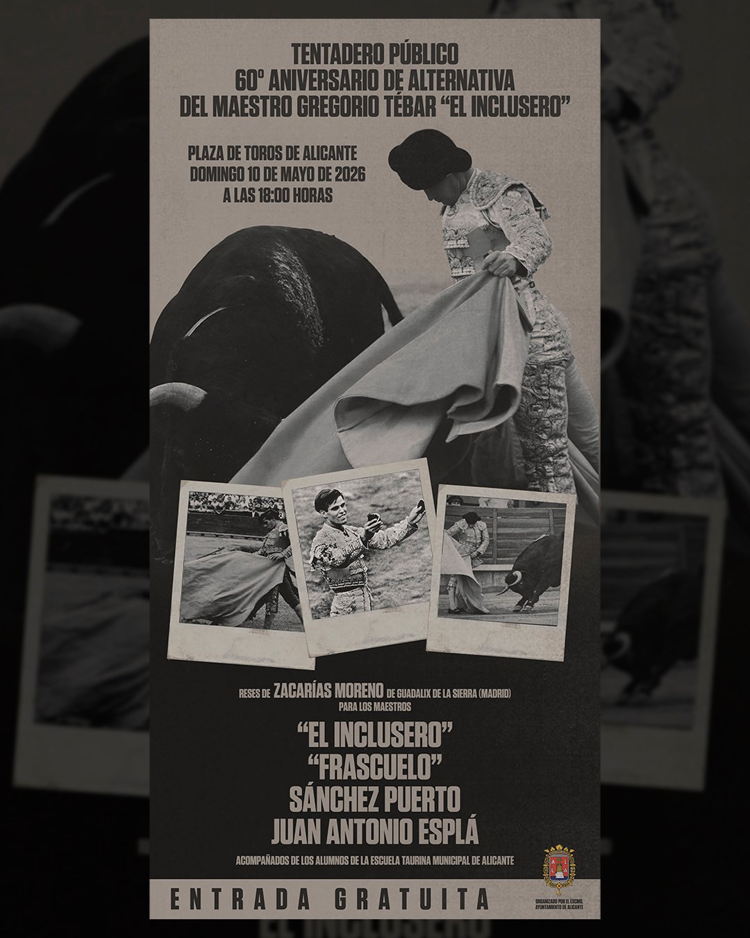 Alicante rinde homenaje a Gregorio Tébar “El Inclusero” con un tentadero público en el 60º aniversario de su alternativa