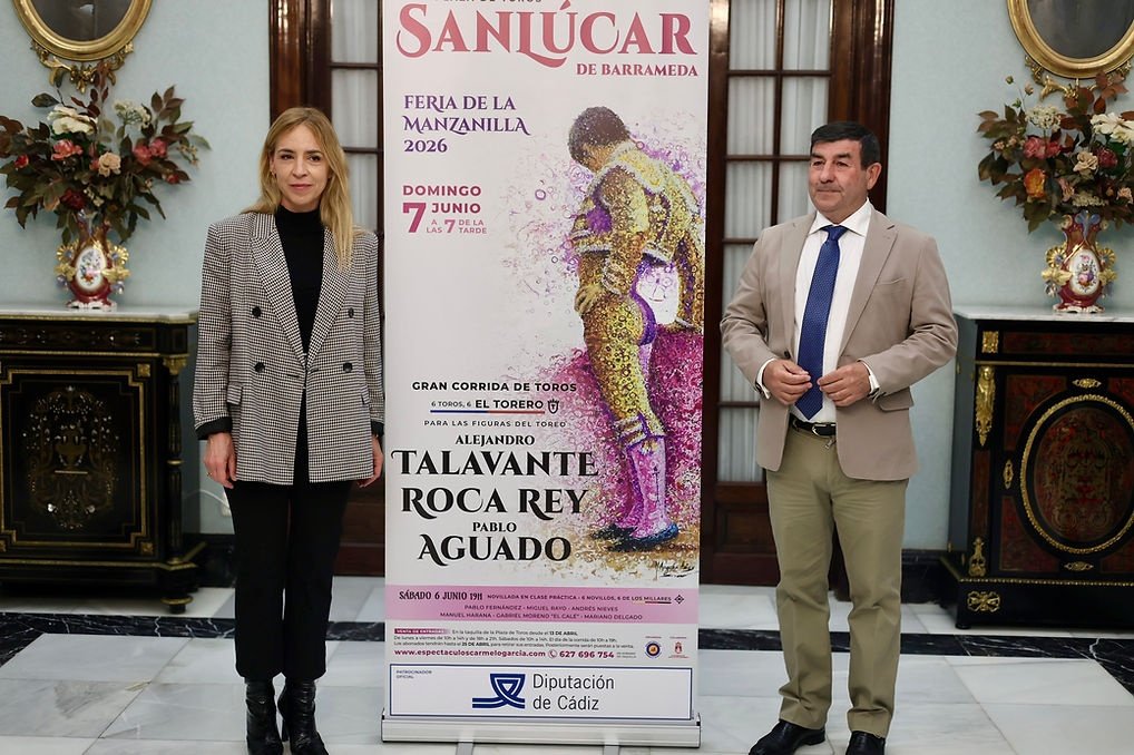 Cartel de figuras para la Feria de la Manzanilla 2026 en Sanlúcar de Barrameda