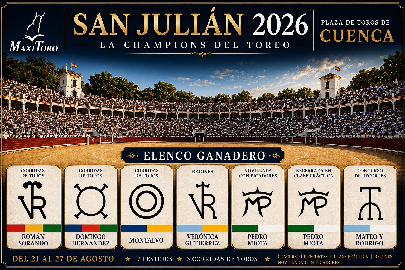 Maxitoro ha dado a conocer las ganaderías para la Feria de San Julián 2026, conocido como la “Champions del toreo”