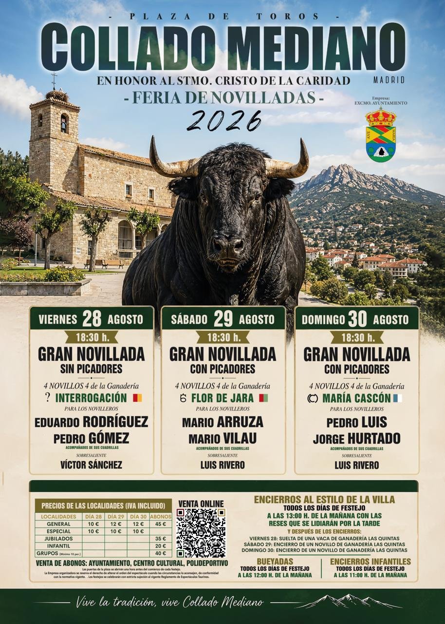 Novilleros punteros y variedad de encastes, protagonistas de la Feria Taurina 2026 de Collado Mediano
