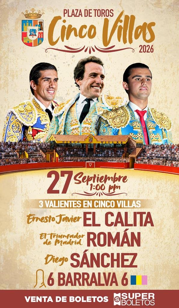 Román anunciado en Cinco Villas (México) con los de Barralva el 27 de septiembre