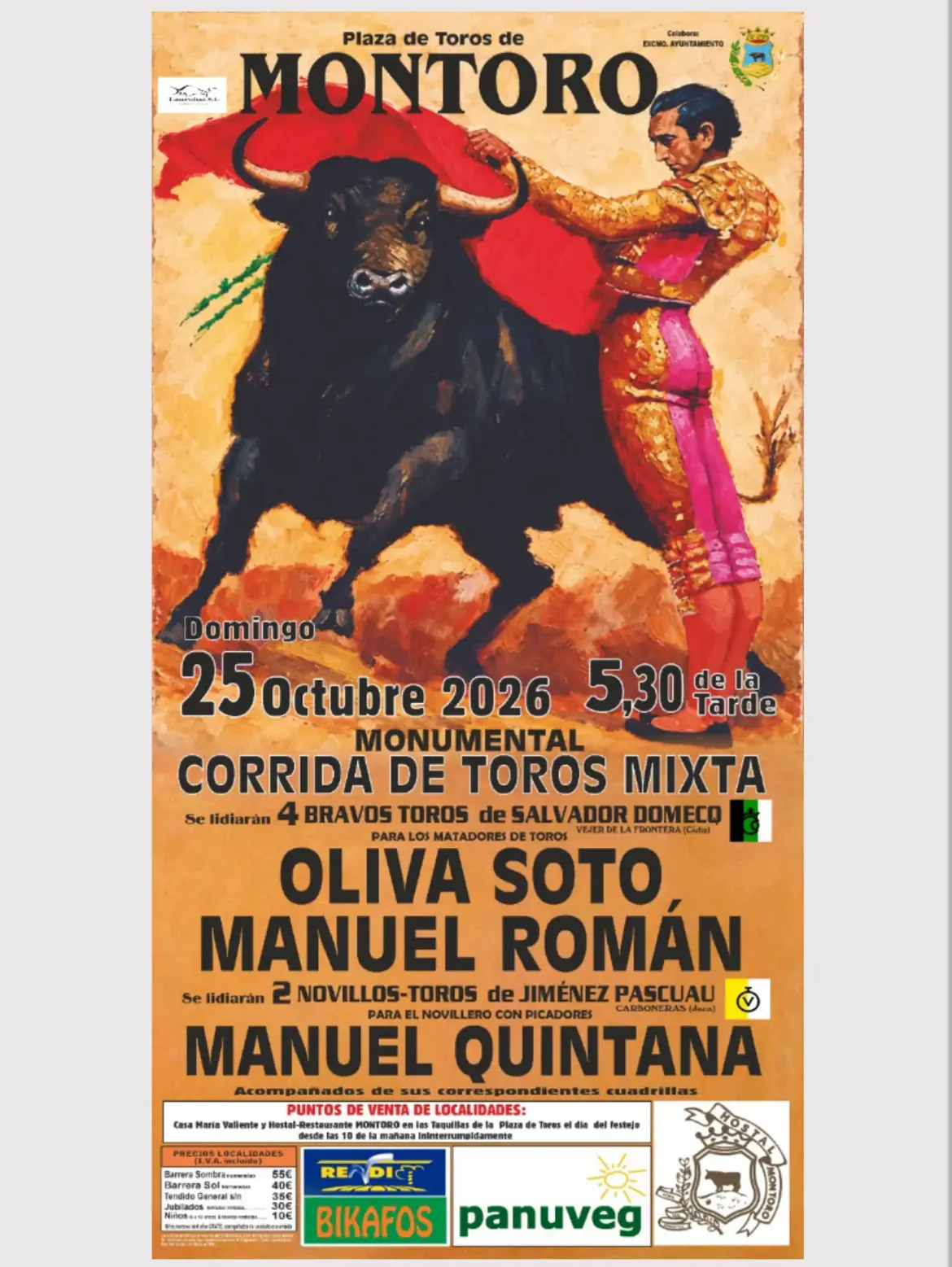 Interesante corrida mixta en Montoro (Córdoba) el próximo 25 de octubre