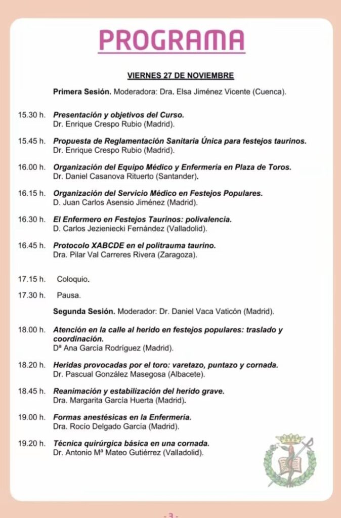 Madrid acogerá el IV Curso de Formación en Cirugía Taurina 2 Madrid acogerá el IV Curso de Formación en Cirugía Taurina La Sociedad Española de Cirugía Taurina celebrará los días 27 y 28 de noviembre de 2026 el IV Curso de Formación en Cirugía Taurina, una cita dedicada a la actualización de conocimientos en la atención sanitaria durante los festejos taurinos.